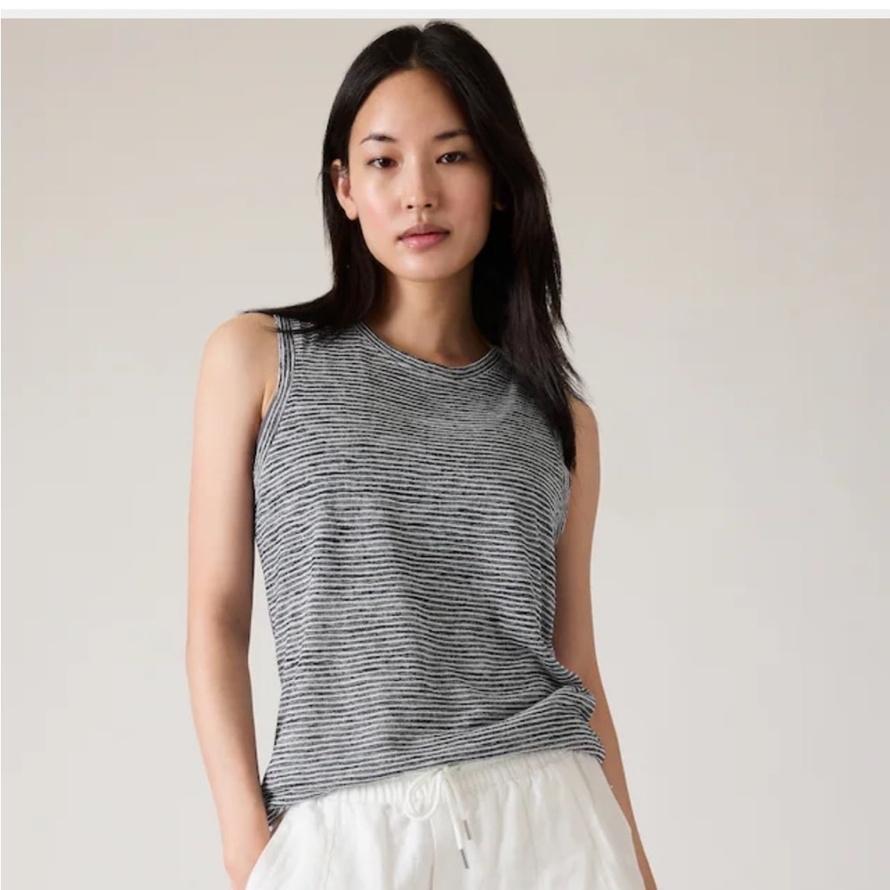 Athleta Heathered Blue Grey Striped Scoop Neck Tank Size XL - Picture 9 of 10